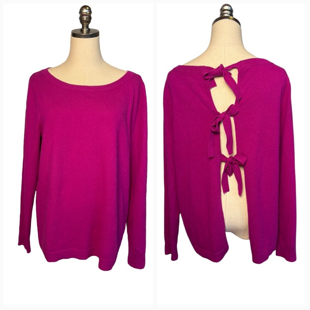 Banana Republic Todd & Duncan Cashmere Sweater Open Tie Back Fuchsia L